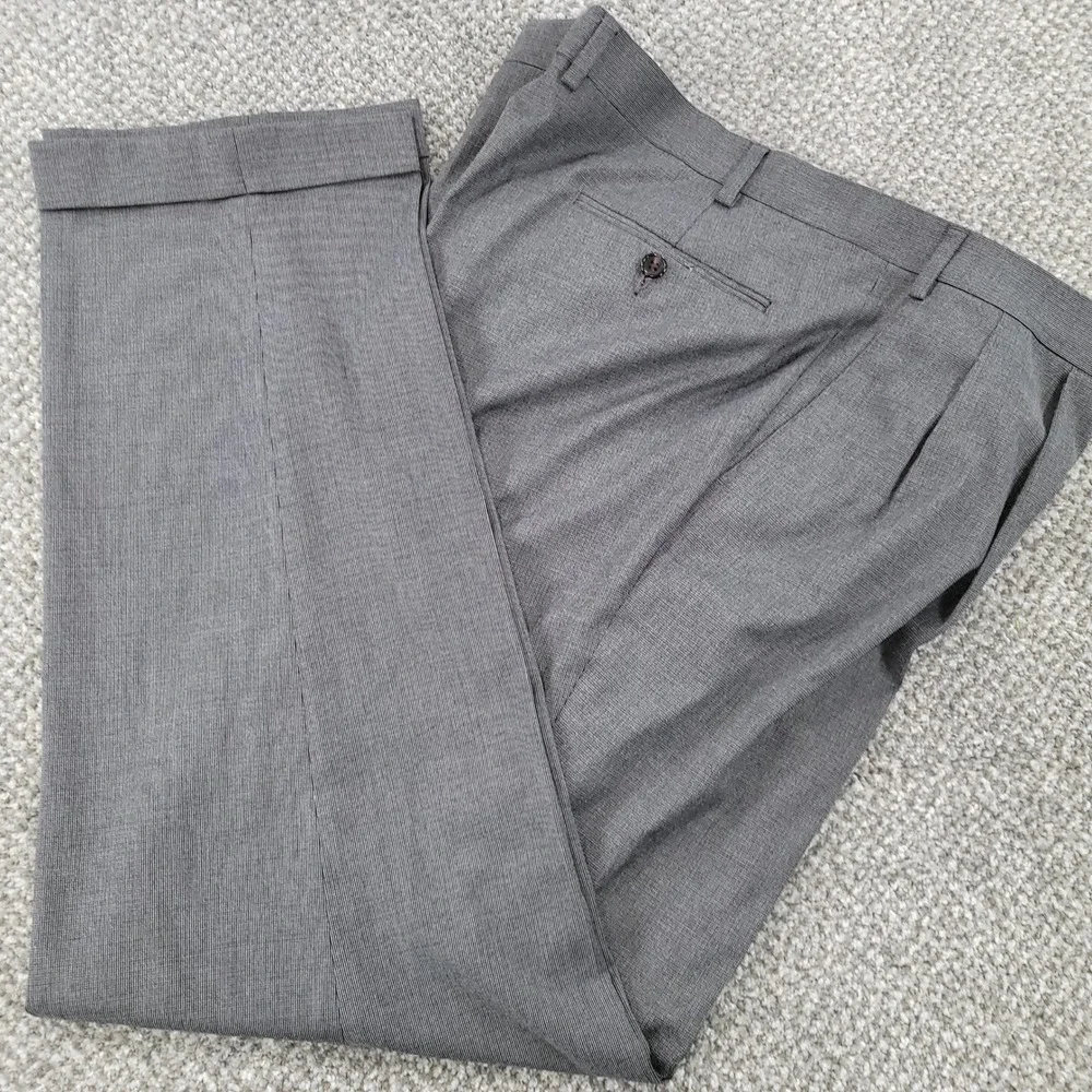 Ralph Lauren Mens 40x32 Grey Pleated Cuffed Dress Pants Stretch Micro Pattern